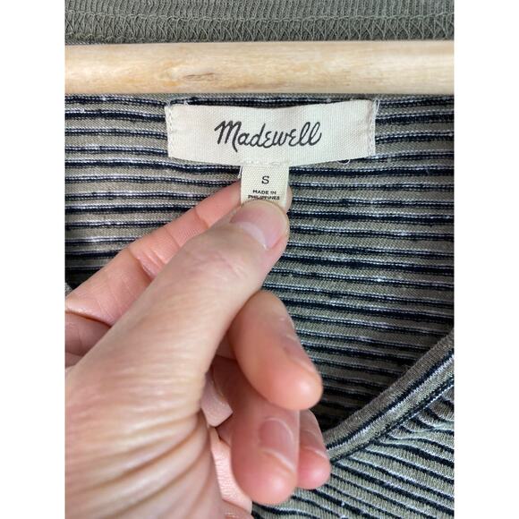 Madewell Women's S Green Black Striped Hemp Blend Crop T-Shirt - Picture 2 of 6